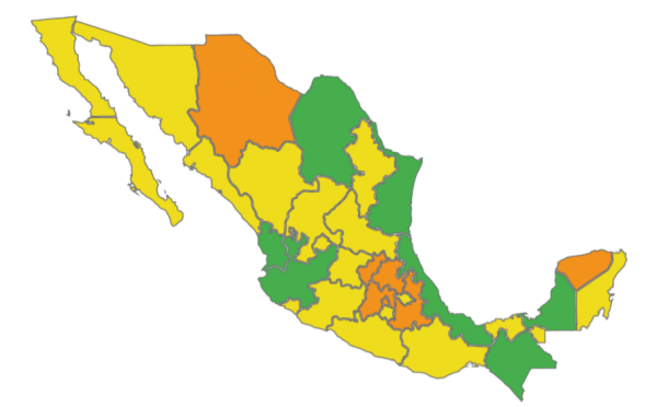 México: Ya son 8 estados en semáforo epidemiológico color verde.