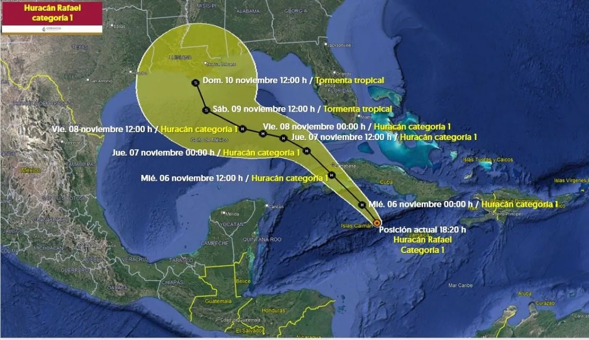 Rafael se intensifica a huracán categoría 1; esta es su trayectoria