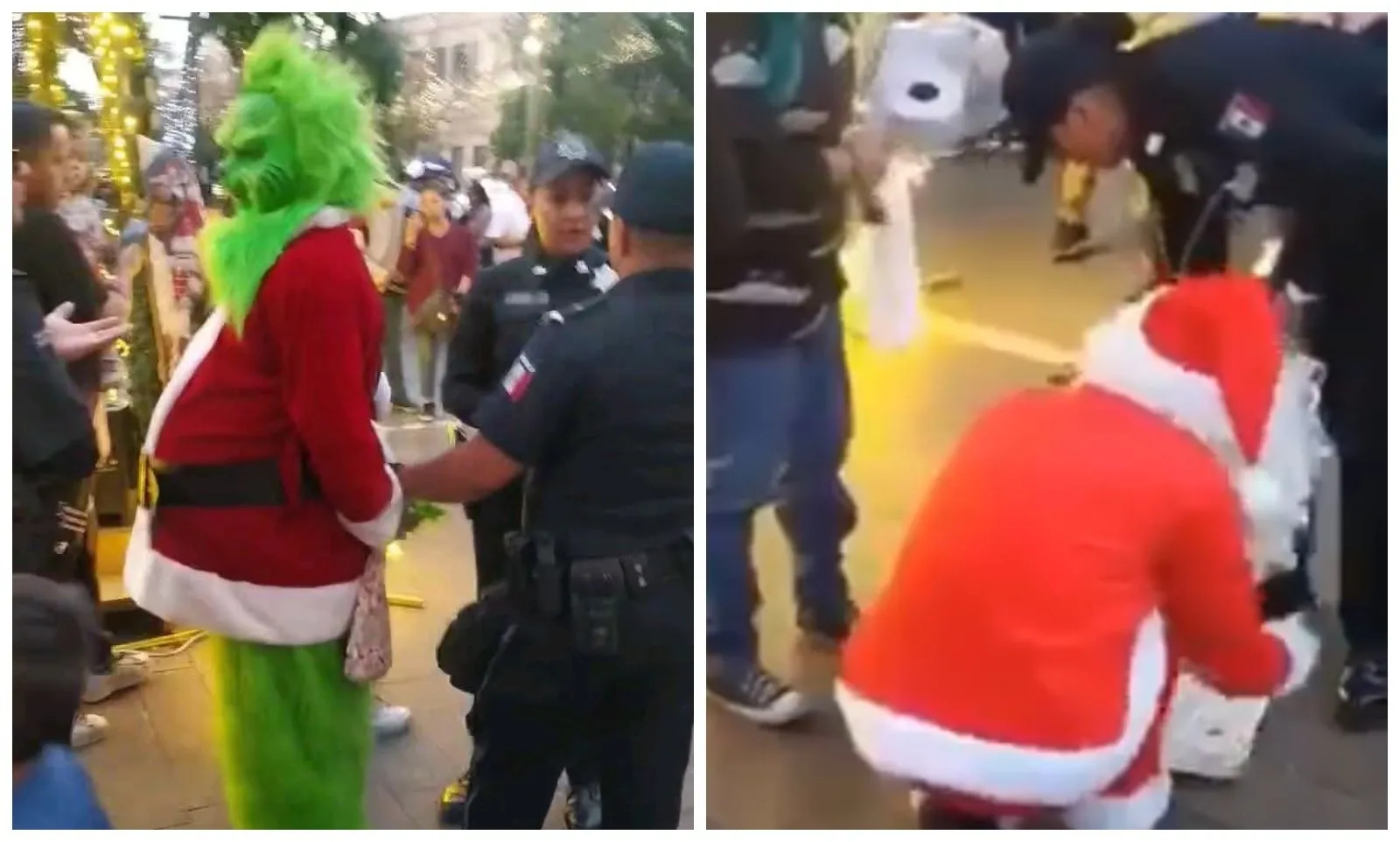 El Grinch y Santa Claus pelean en plaza de Aguascalientes; terminan detenidos (Video)