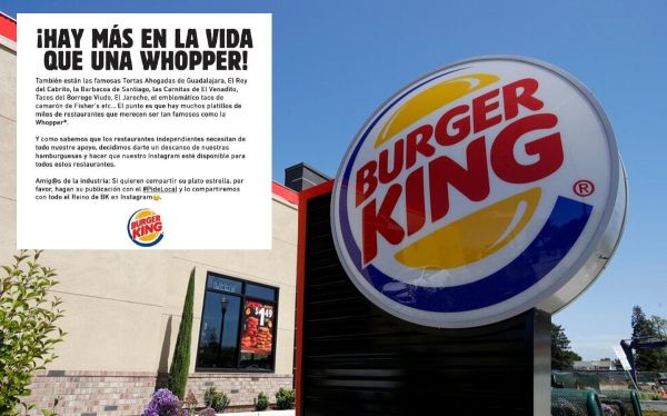 Burger King ofrecerá su red social Instagram para promocionar restaurantes mexicanos que tengan algún problema con la pandemia.