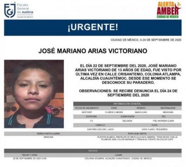 Alerta Amber Jose Mariano Arias Victoriano