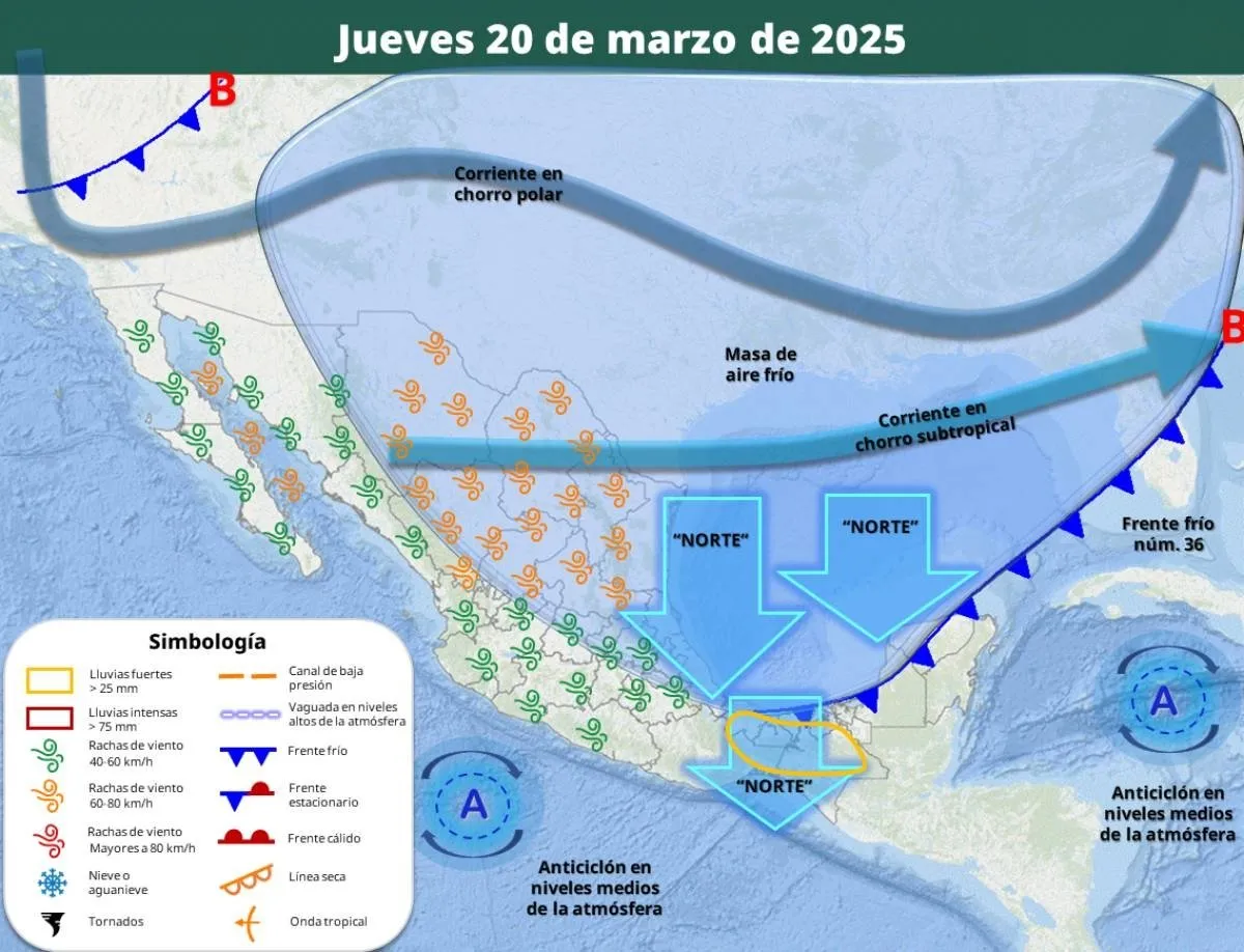 Masa de aire frío se extenderá el jueves y provocará lluvias en la mitad del país