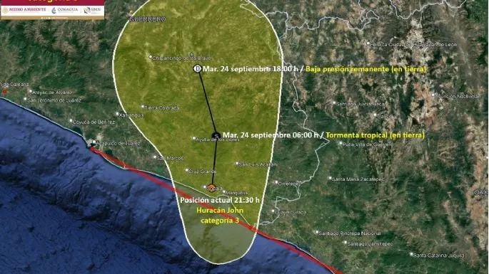 Huracán John de categoría 3 ya tocó tierra en México