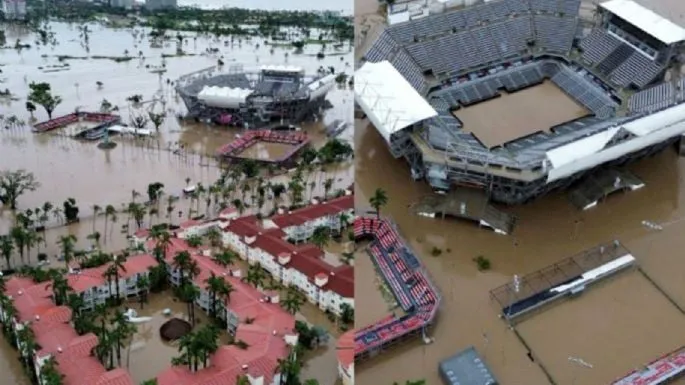 Huracán John provoca inundación en la Arena GNP de Acapulco, sede del Abierto Mexicano de Tenis