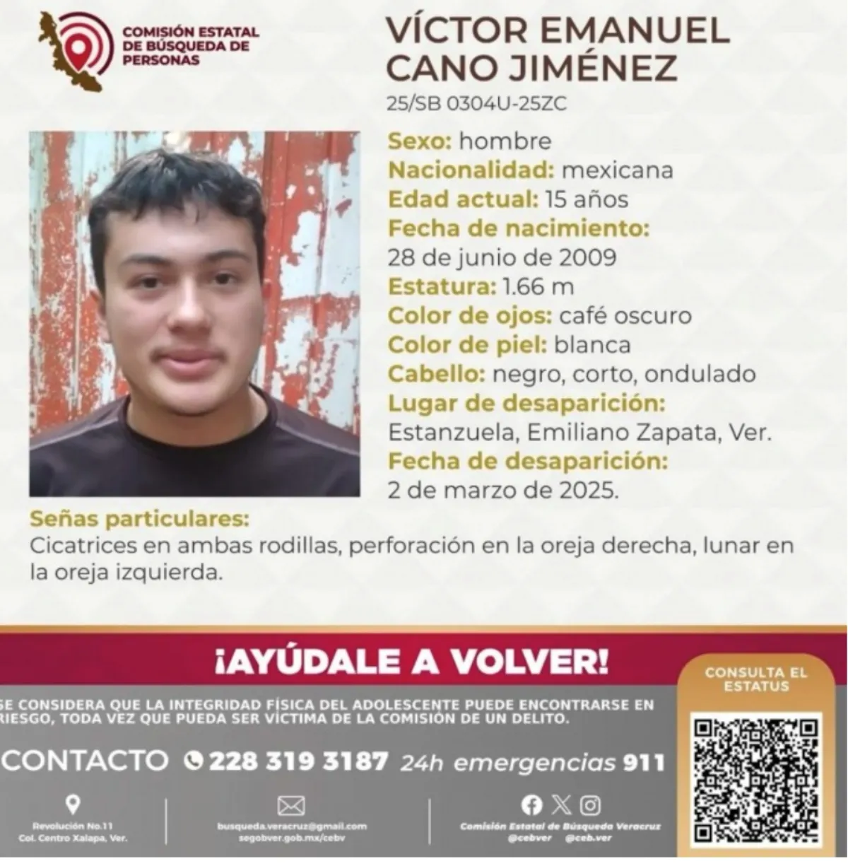 Víctor, estudiante de 15 años, aparece sin vida tras ser reportado desaparecido en Veracruz