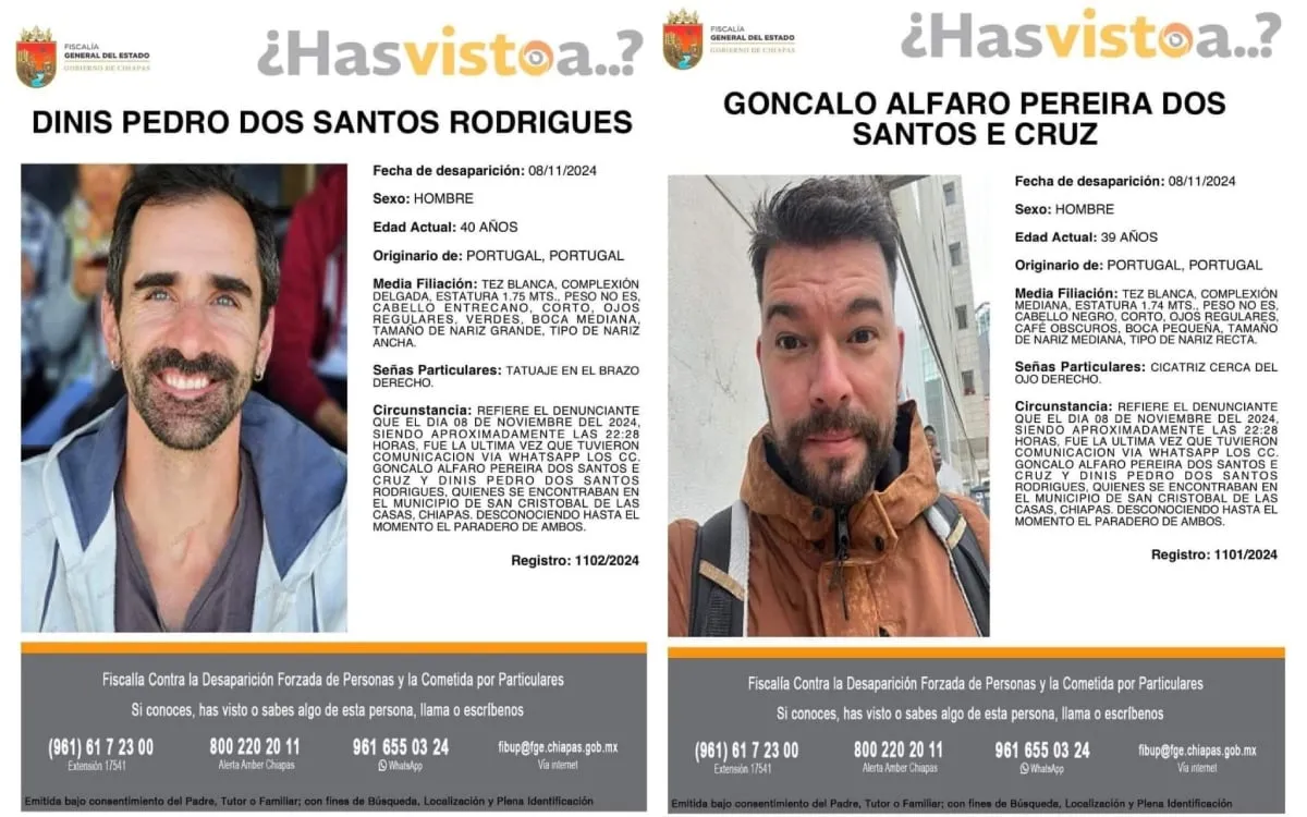 Goncalo y Dinis, turistas portugueses, paseaban en San Cristóbal de las Casas, pero desaparecieron