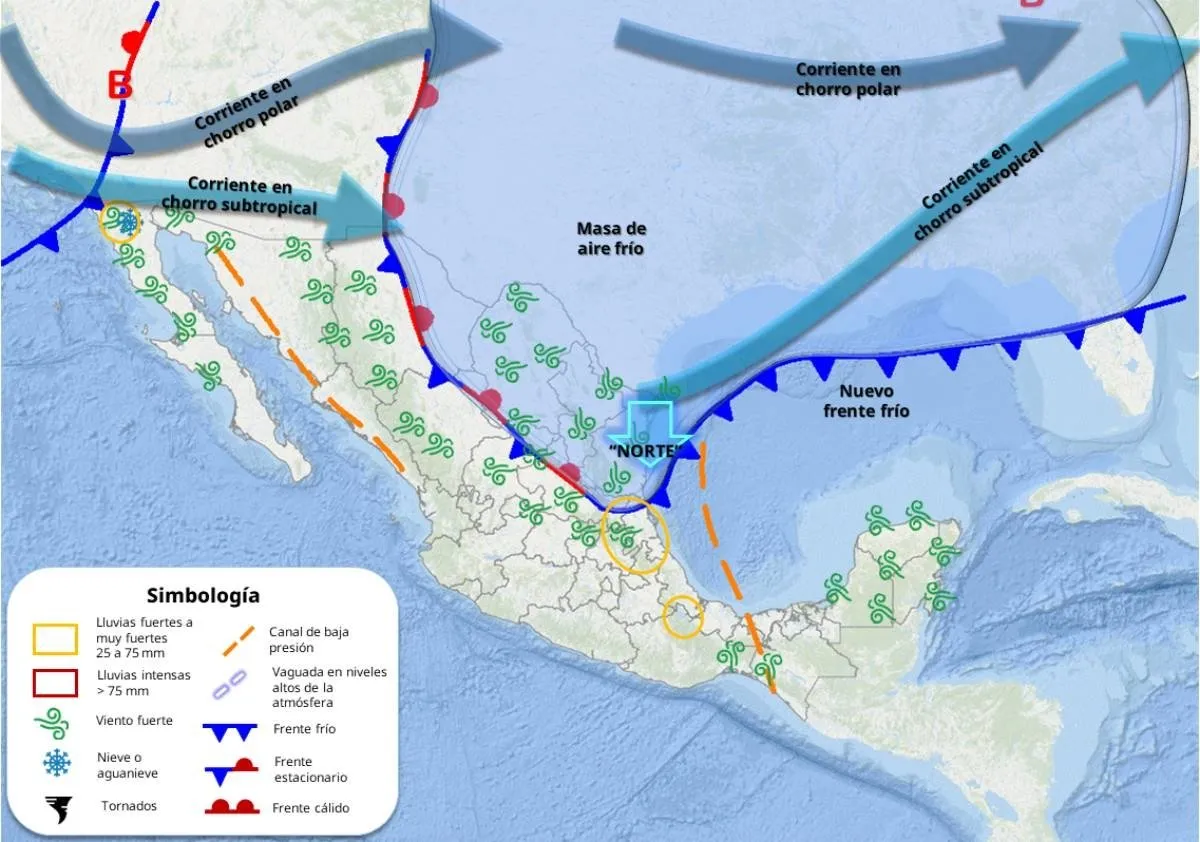 Llega el frente frío 26; lluvias fuertes e intensas este jueves en los siguientes estados